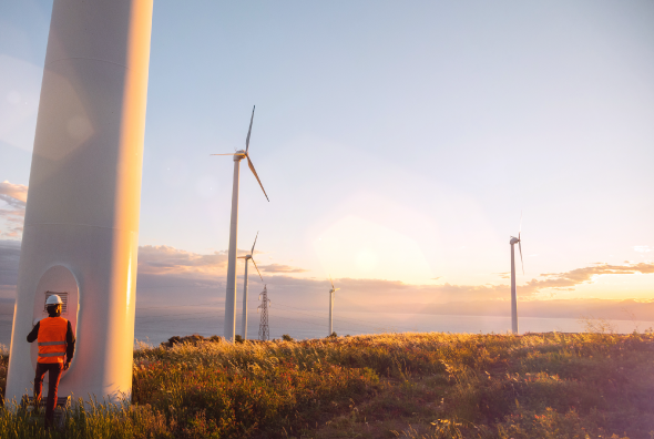 Trabajador en campo eólico